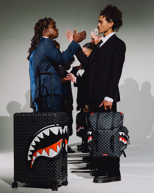 SPRAYGROUND® LUGGAGE SHARKS IN PARIS WTF BUBBLY BLACK CHECK FULL-SIZE LUGGAGE