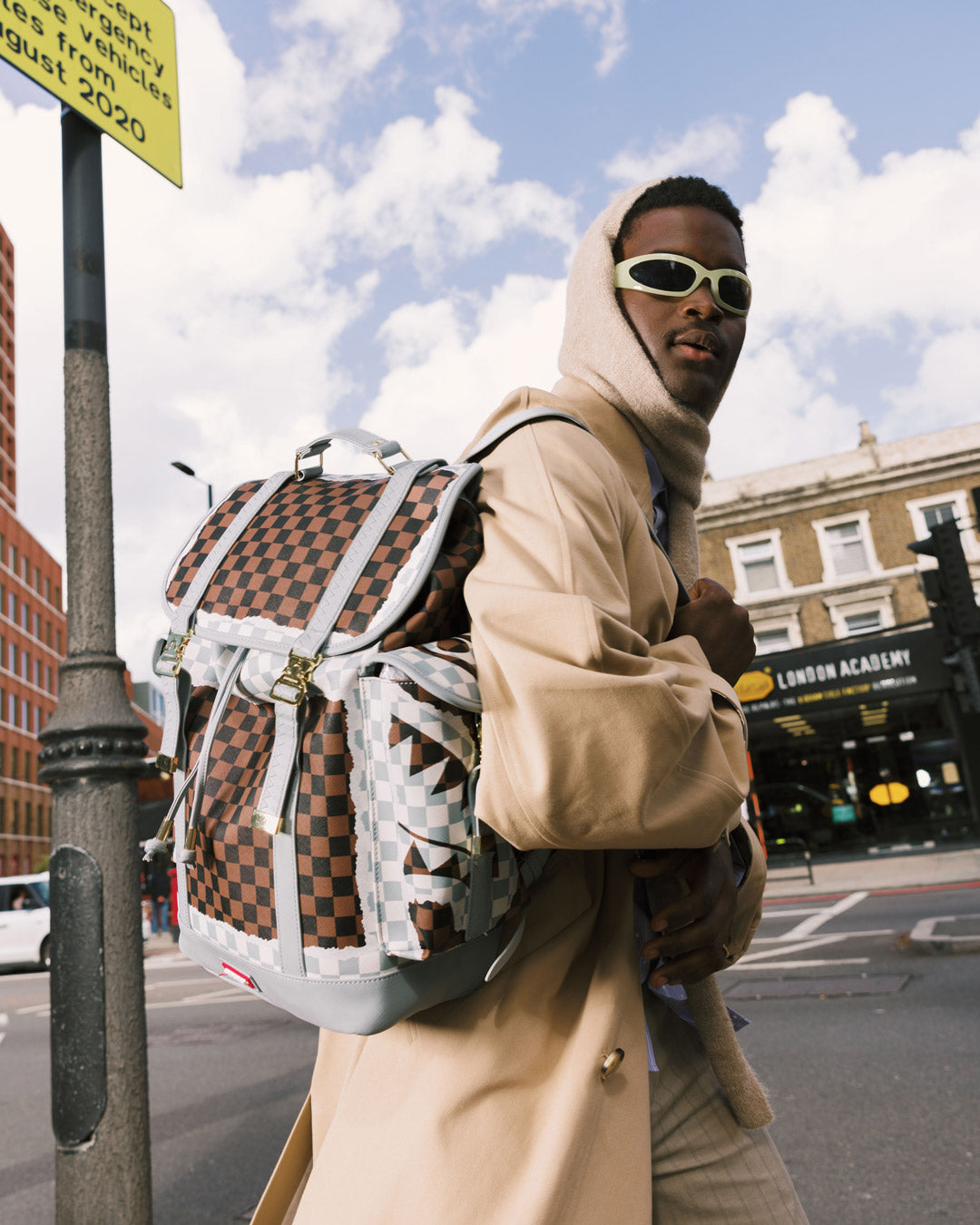 SPRAYGROUND® BACKPACK CREAM AND BROWN TEAR CHECK MONTE CARLO