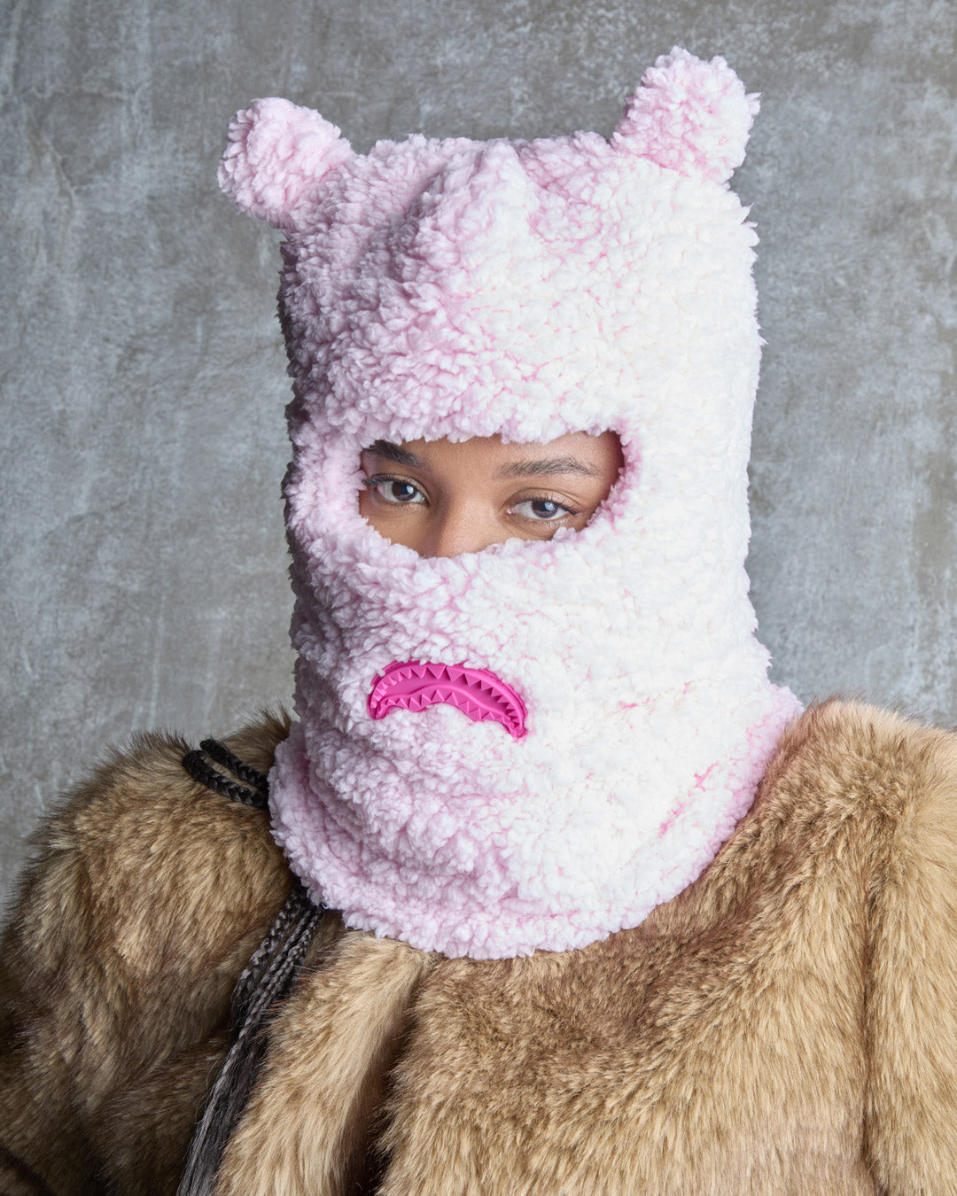 SPRAYGROUND® SKI MASK PINK FLEECE BEAR EARS SKI MASK