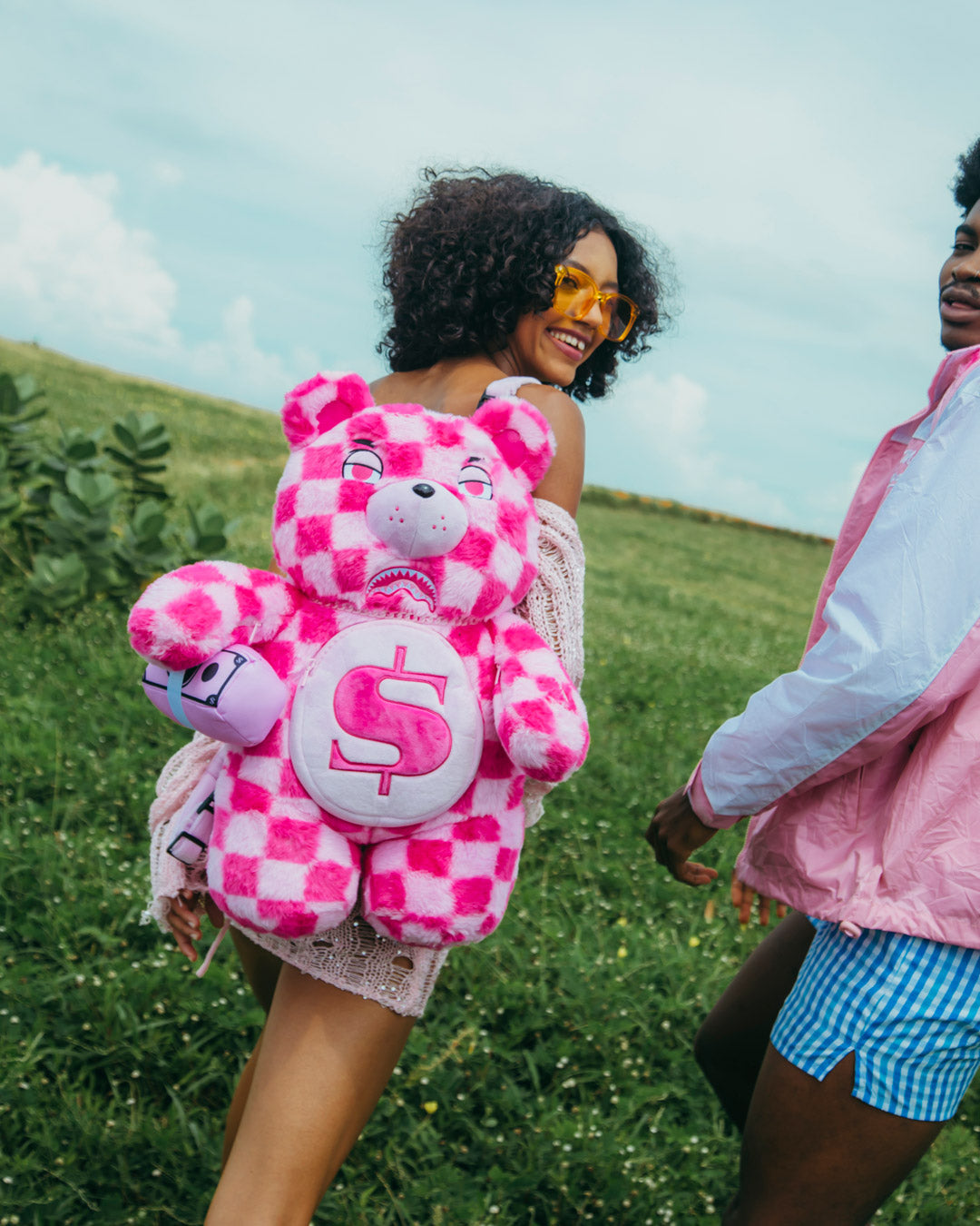SPRAYGROUND® BACKPACK PINK FUR CHECK MONEYBEAR BACKPACK