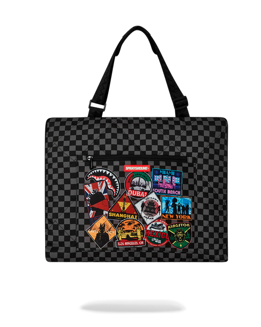 SPRAYGROUND® TOTE GLOBAL MOGUL UNLIMITED MILES PACKABLE BEACH MAT BLANKET WATER RESISTANT CONVERTIBLE TOTE