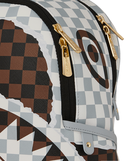 SPRAYGROUND® BACKPACK CREAM AND BROWN TEAR CHECK SAVAGE BACKPACK