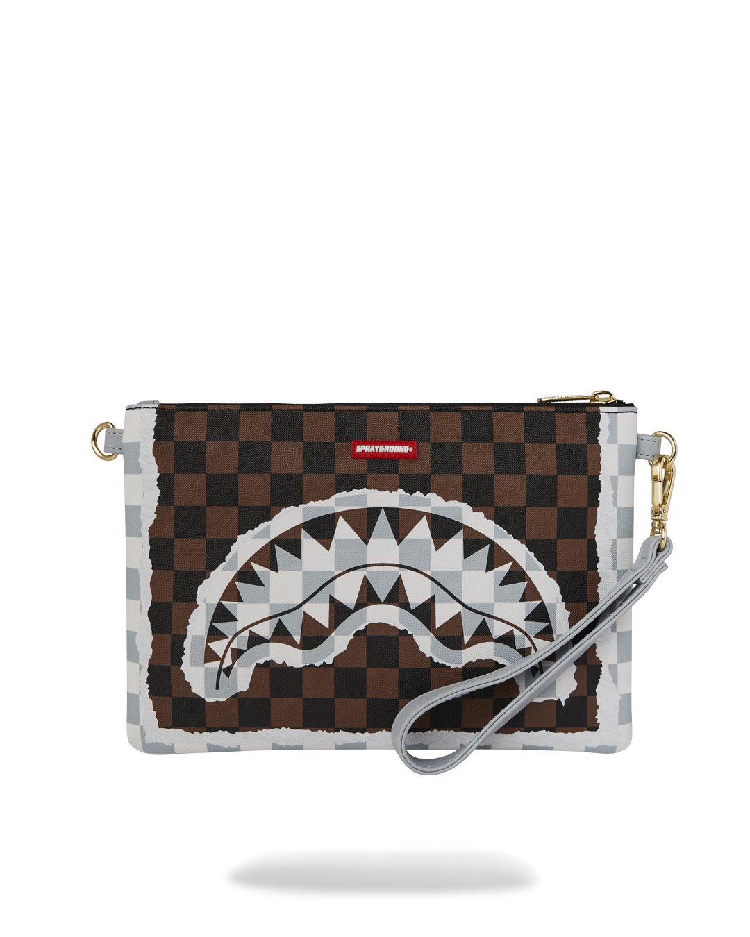 SPRAYGROUND® POUCHETTE CREAM AND BROWN TEAR CHECK CROSSOVER CLUTCH