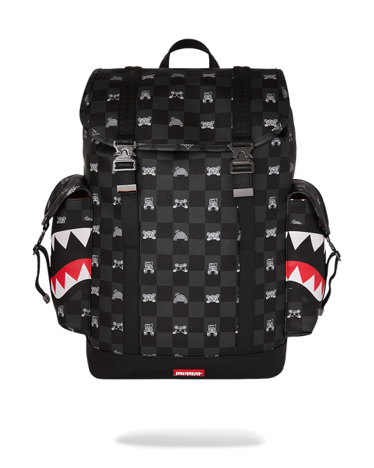 SPRAYGROUND® BACKPACK GRAY PEEKING CHARACTER CHECK MONTE CARLO BACKPACK