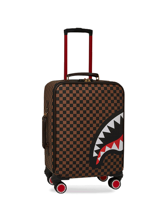 SPRAYGROUND® LUGGAGE EXTERIOR GOLD ZIP POCKET SHARKS IN PARIS JETSETTER CARRY-ON LUGGAGE