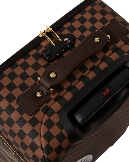 SPRAYGROUND® LUGGAGE EXTERIOR GOLD ZIP POCKET SHARKS IN PARIS JETSETTER CARRY-ON LUGGAGE