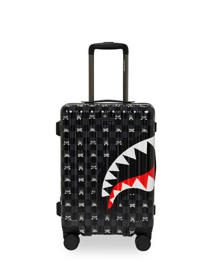 SPRAYGROUND® LUGGAGE GRAY PEEKING CHARACTER CHECK CARRY-ON LUGGAGE