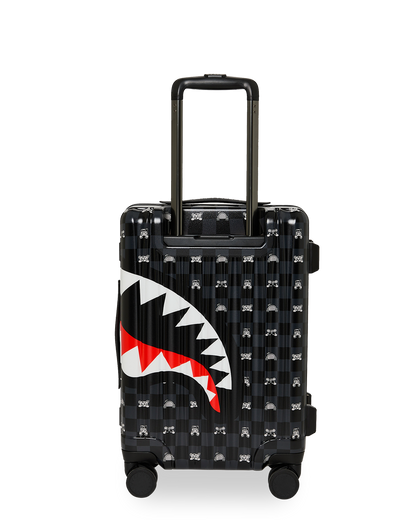 SPRAYGROUND® LUGGAGE GRAY PEEKING CHARACTER CHECK CARRY-ON LUGGAGE