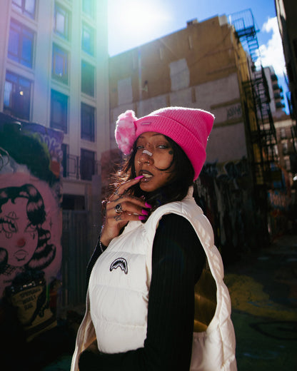 SPRAYGROUND® HAT PINK BEAR PUFF BEANIE
