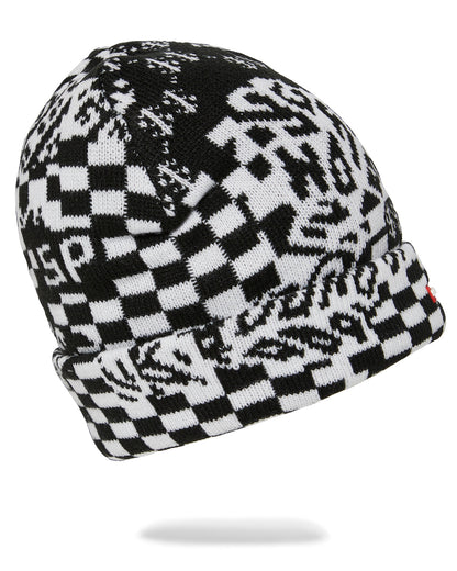 SPRAYGROUND® HAT BLACK AND WHITE WARP CHECK BEANIE
