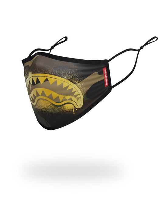 SPRAYGROUND® FASHION MASK ADULT CAMO GOLD SHARK FORM FITTING FACE MASK